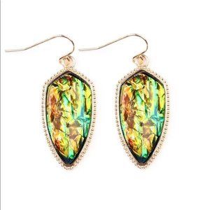 Faceted Gem Earrings Fire Green Gold Opal Chameleon Teardrop Jewelry Crystal NEW